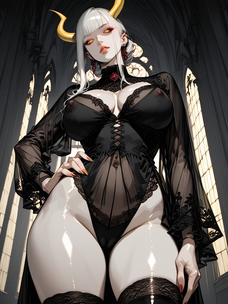 Shiny Thighs, Oiled Skin, Black Thigh Highs AI Porn