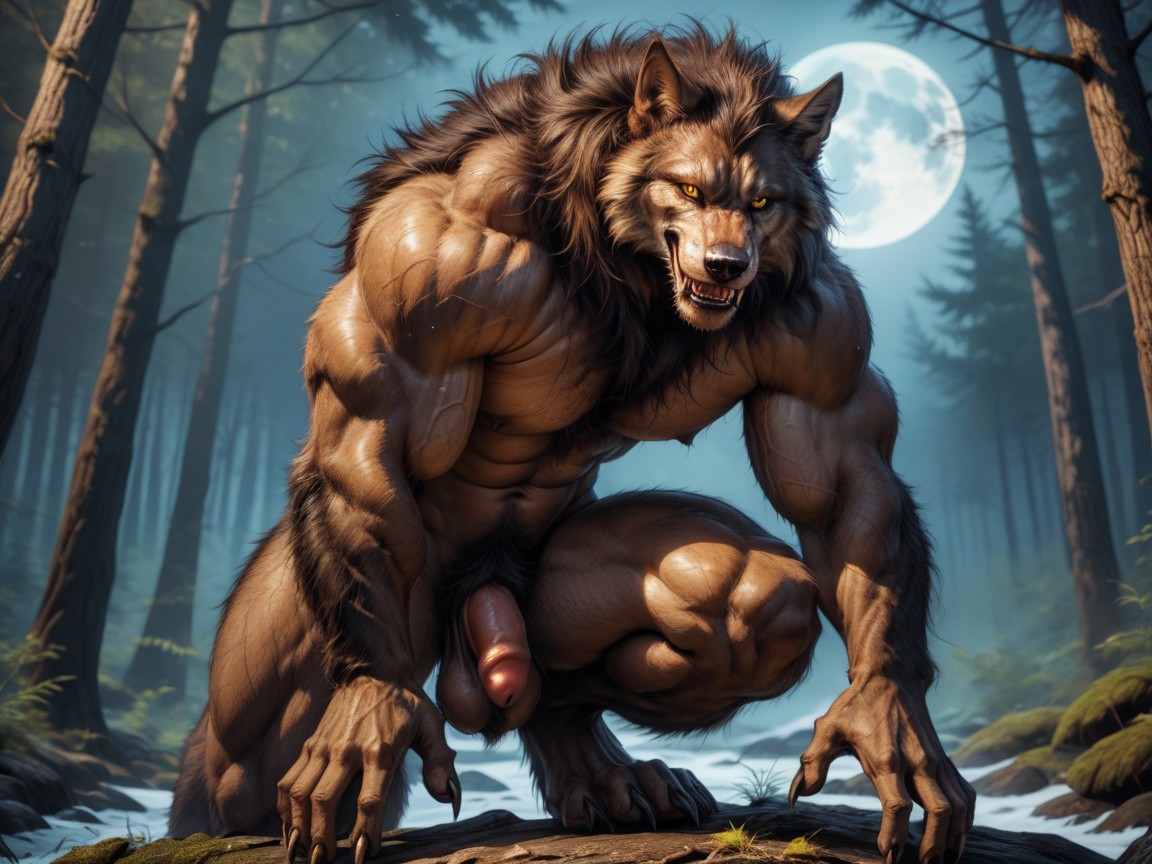 Happy Excited Expression, 側視圖, Werewolf Sweaty AI獸人黃片