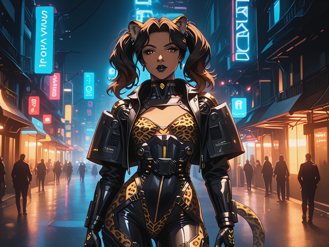 Futuristic Setting, Black Robot Light Armor, High Contrast Colors Porno IA Latina