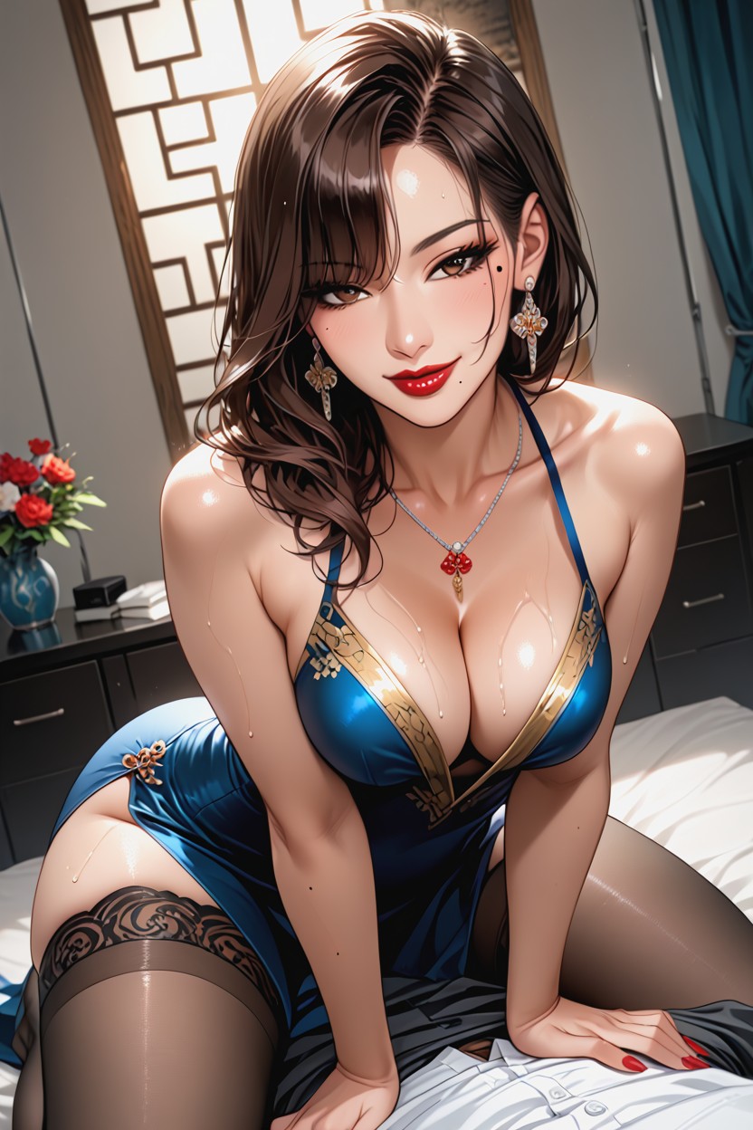 Looking At Viewer, Round Earrings, Sexy Hentai AI Porn
