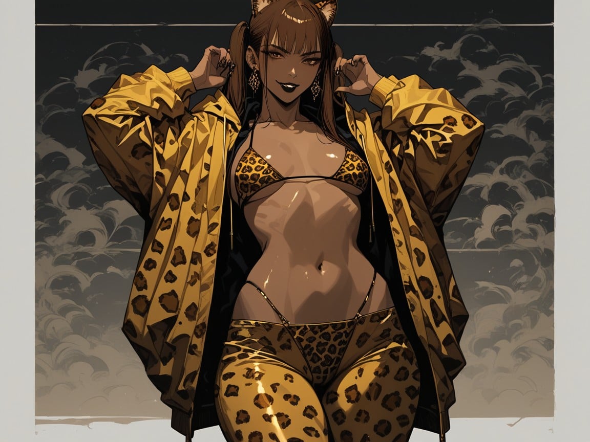 Culo Redondeado, Leopard Print Thong, Leopard Print Hooded Fur Jacket Porno IA