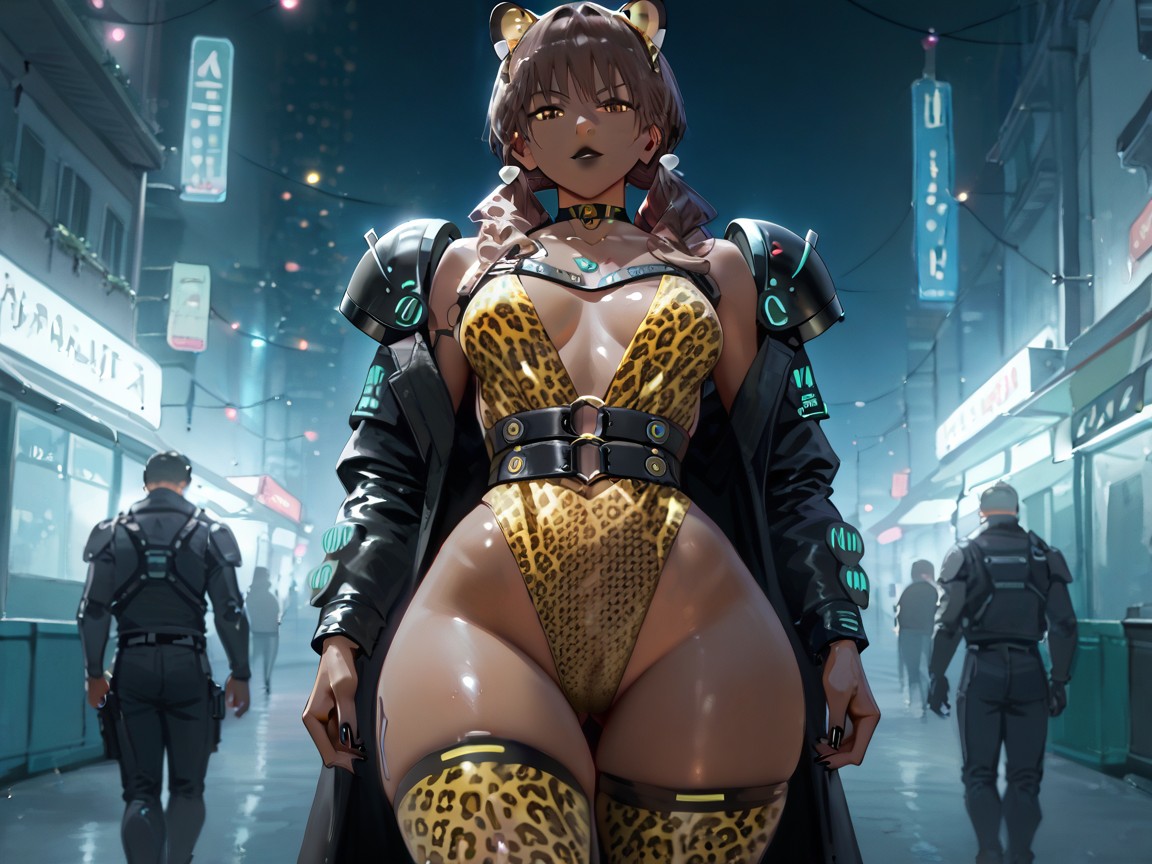 Leopard Print Skin, Futuristic City Alleyway, Culo Redondeado Porno latina IA