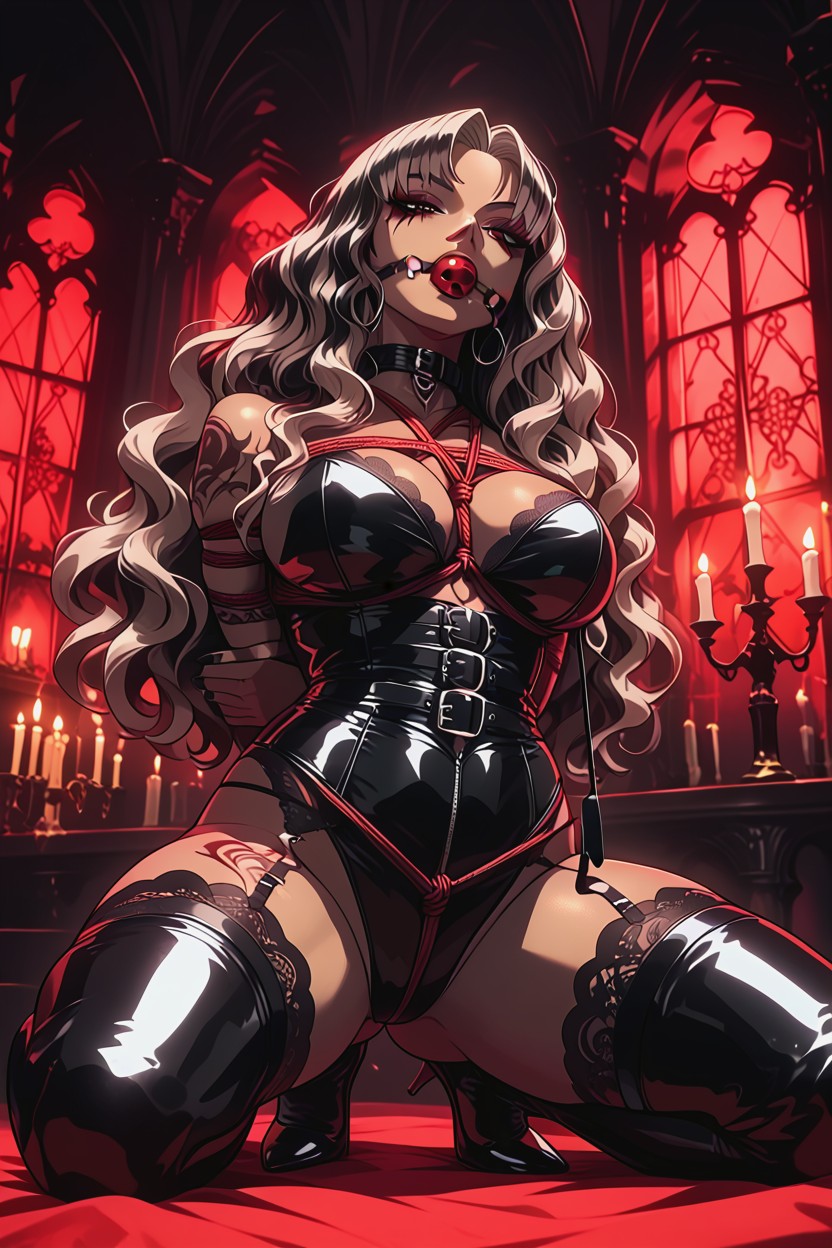 Seductive Gaze, Candlelit Gothic Background, Null Art Hentai AI Porn
