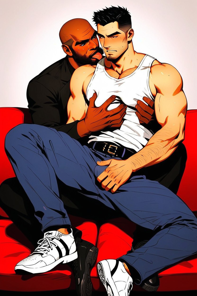 Two Men, Stubble, Tanned Skin ゲイAIポルノ