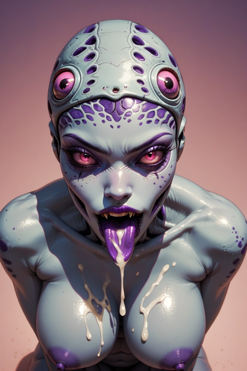 Tongue Out, Gargling Cum, Purple Tongue Hentai AI Porn