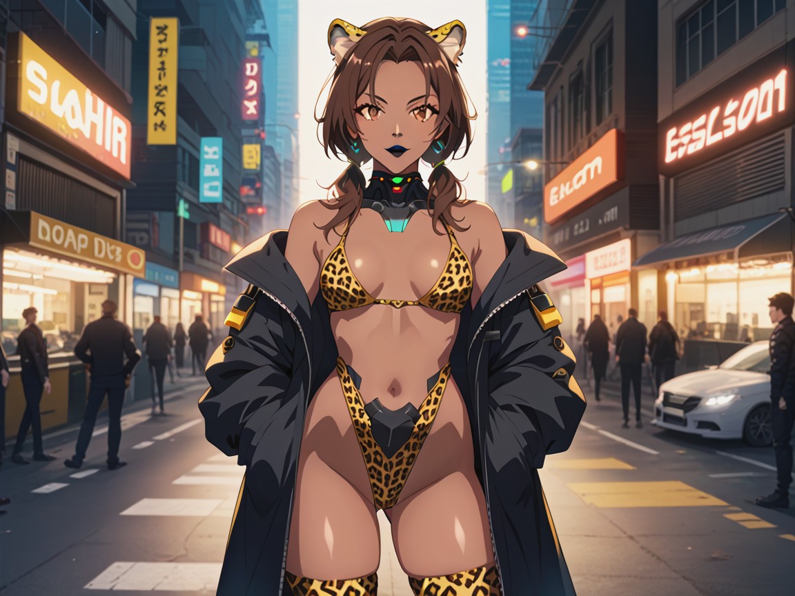 Dark Brown Skin, Mischievous Pretty Face, Leopard Print Skin Porno latina IA