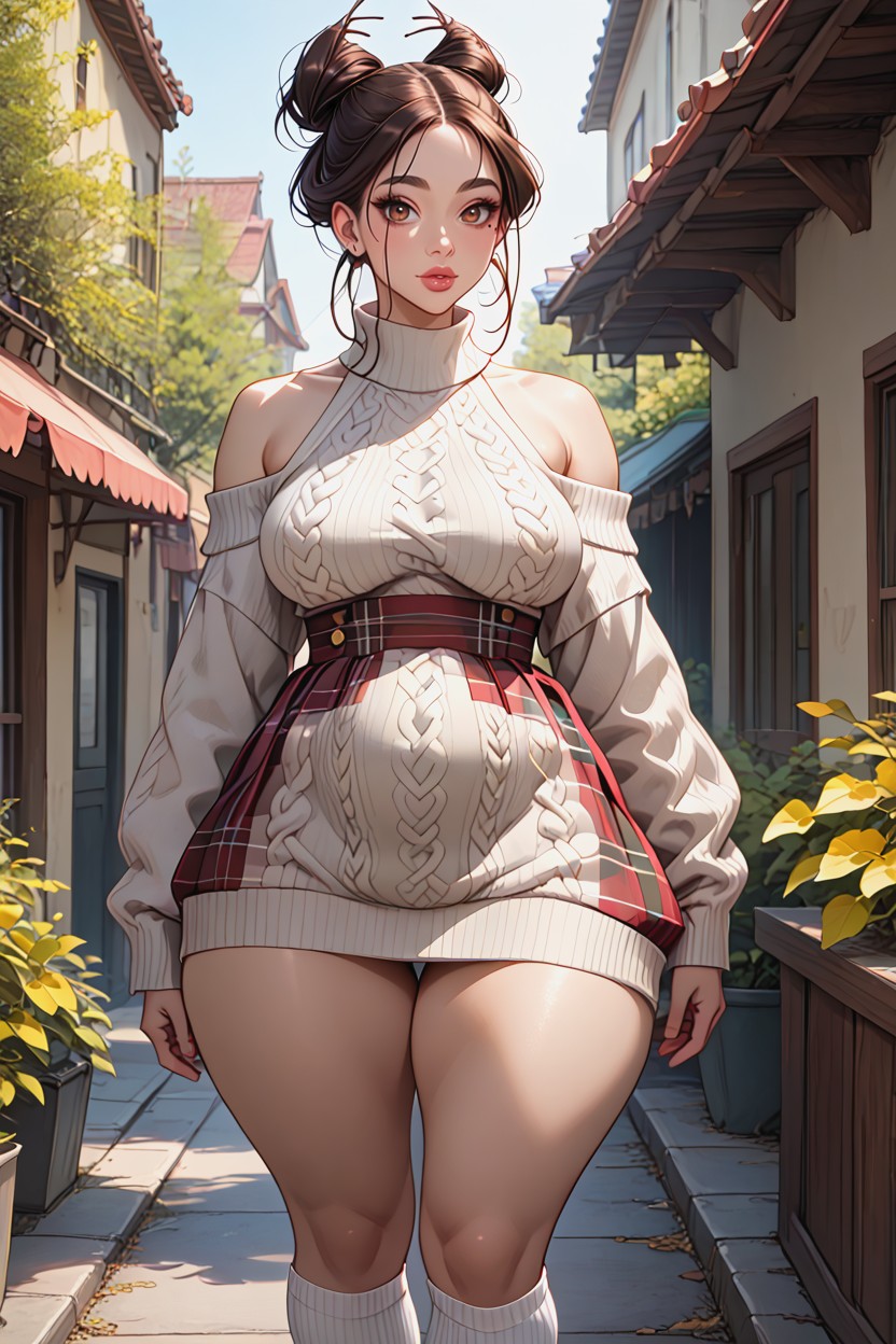 Thickthighs, Though High Socks, Extremely Large Torso AI Porn