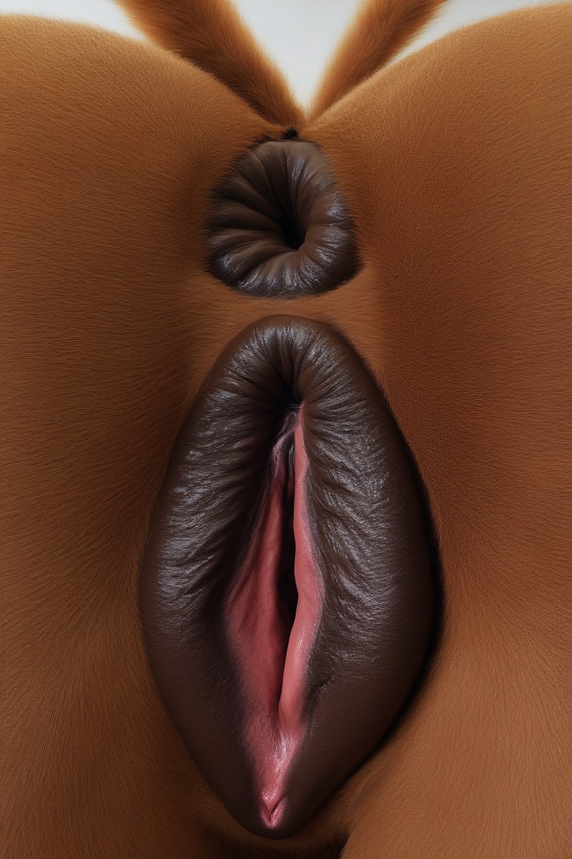 Massively Enlarged Genitals, Wet Genitals, Dark Brown Pussy ファーリーAIポルノ