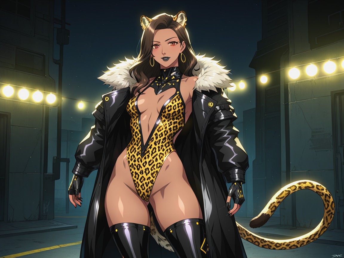 Skinny, Leopard Print Thigh Highs, 18+ Latina AI Porn