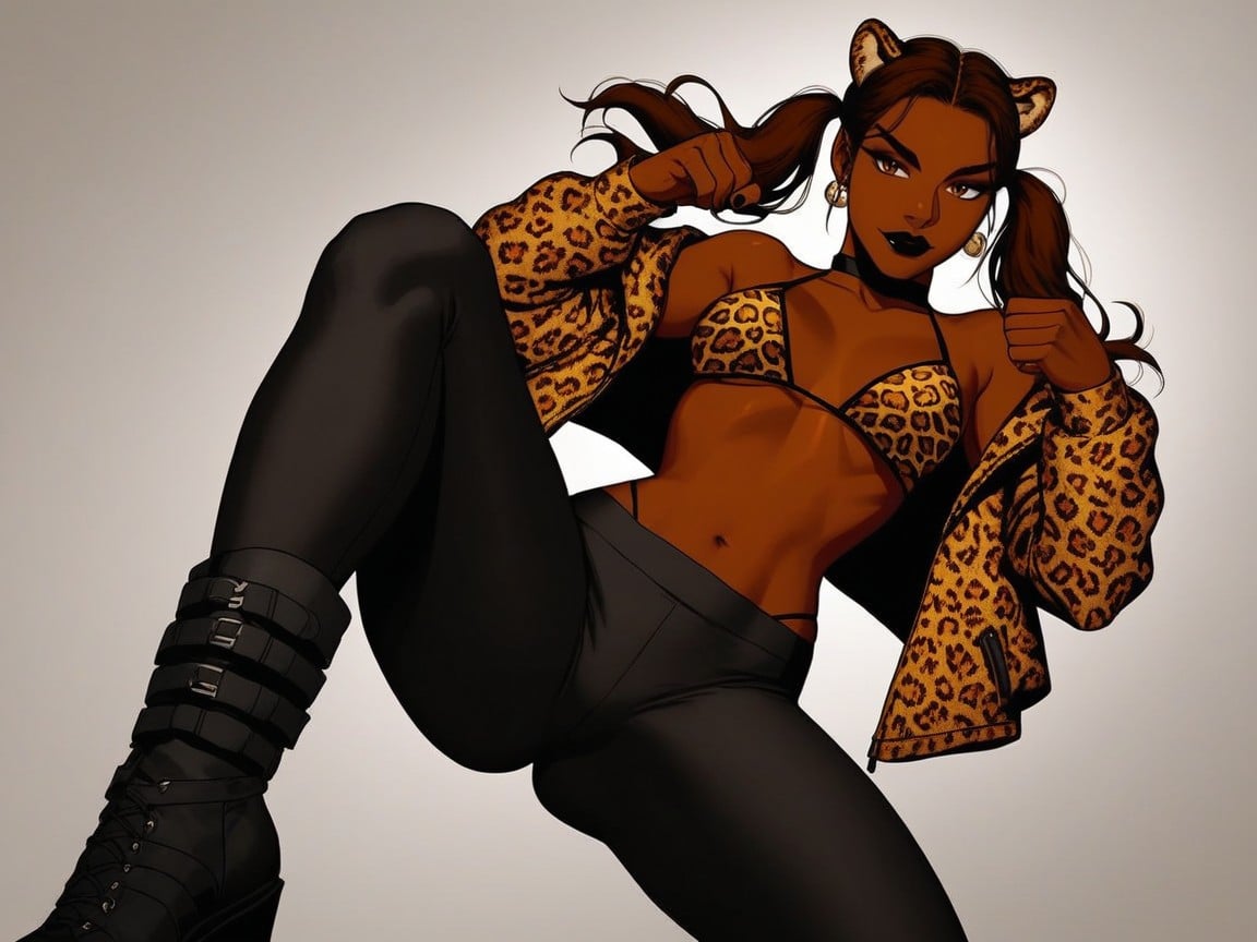 High Contrast Colors, Black Nails, Leopard Ears Porno IA