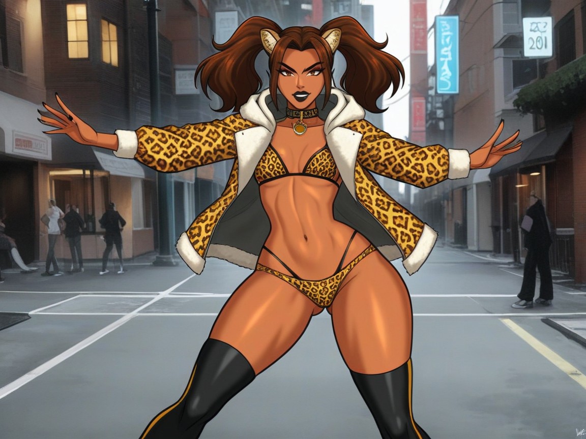 High Tight Breasts, Mischievous Pretty Face, Leopard Print Collar AI Porn