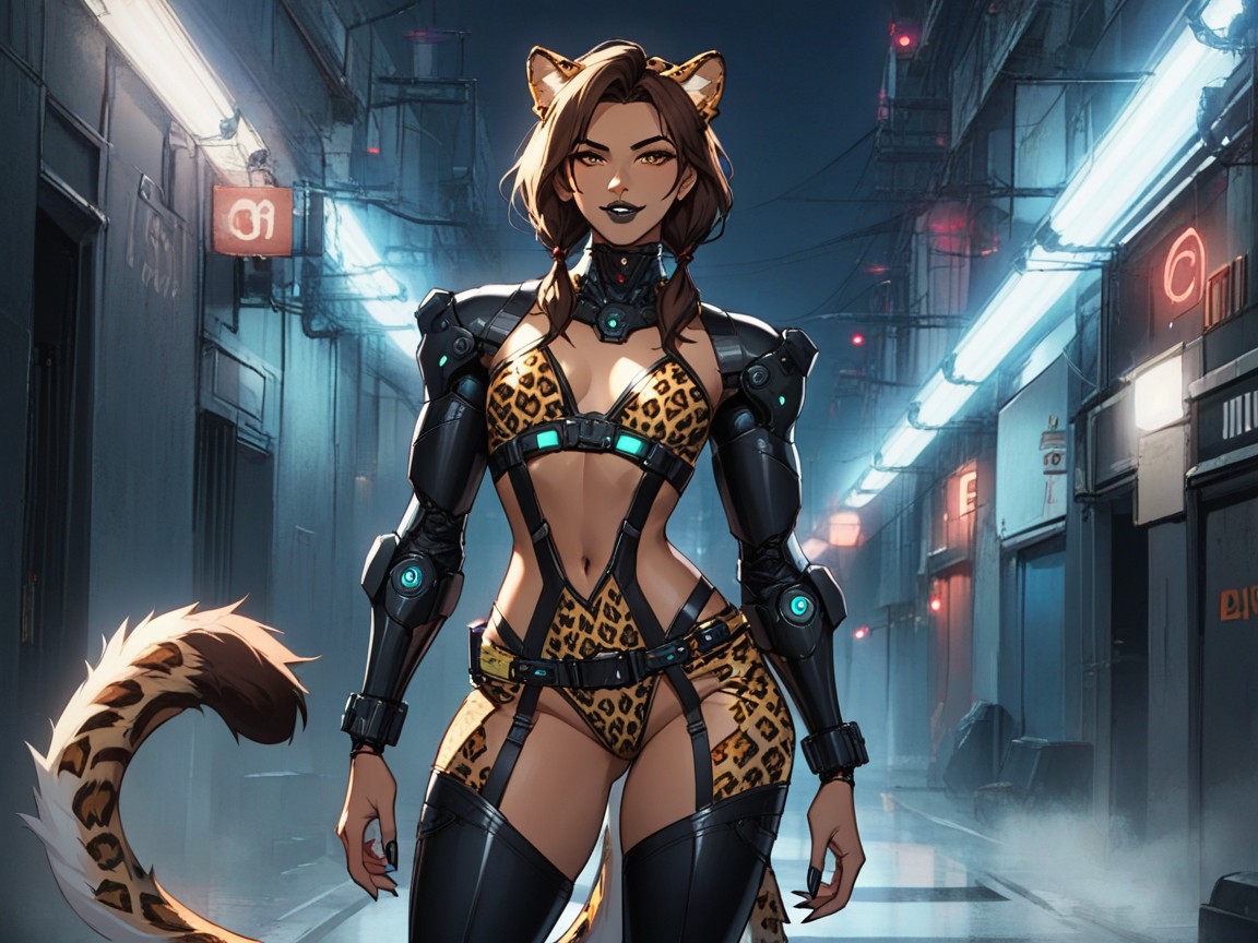 Neon Energy Leopard Claws, One Latina Woman, Leopard Print Cargo Pants Latina AI Porn