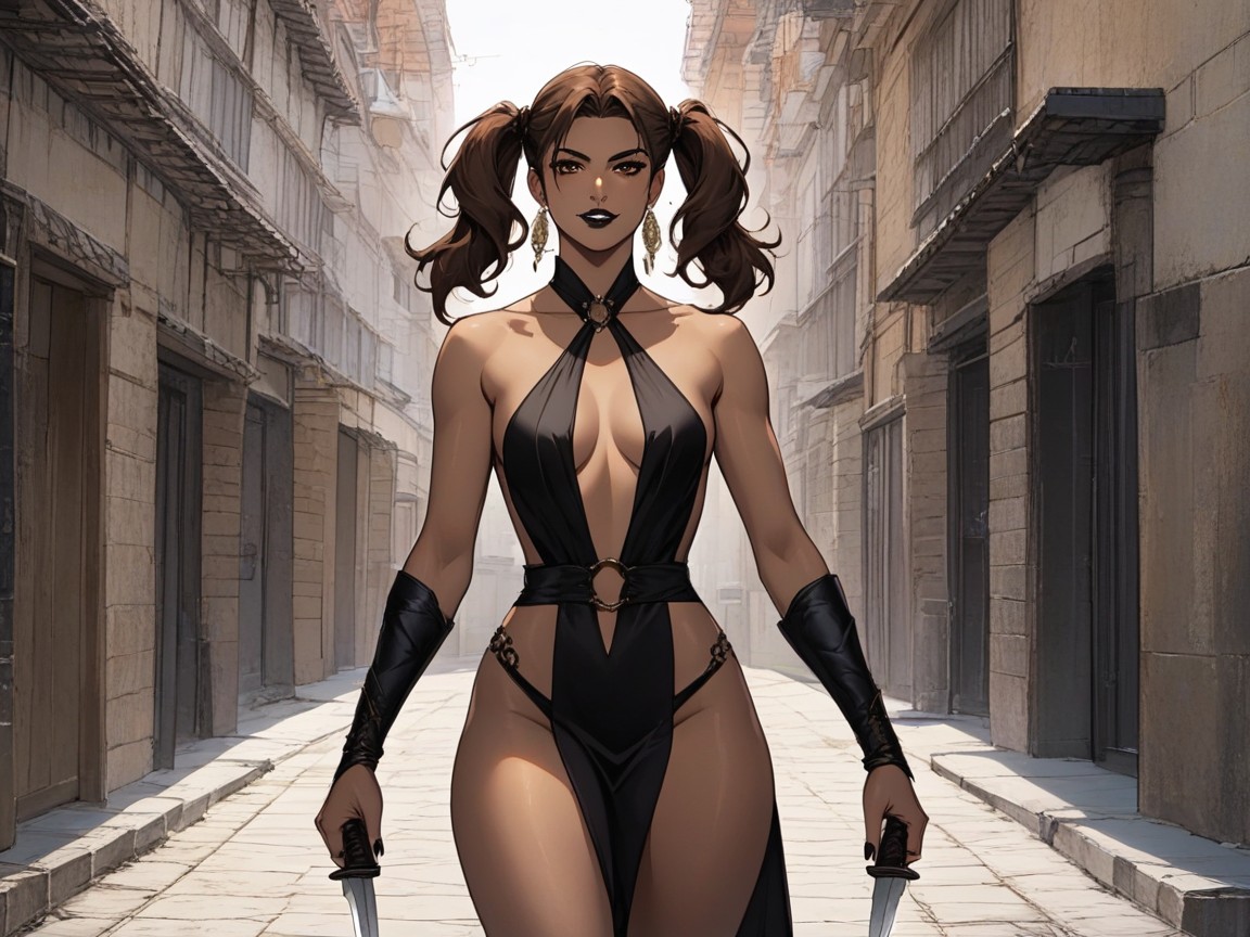 Ancient City Alleyway, Black Lipstick, Latina Hentai AI Porn