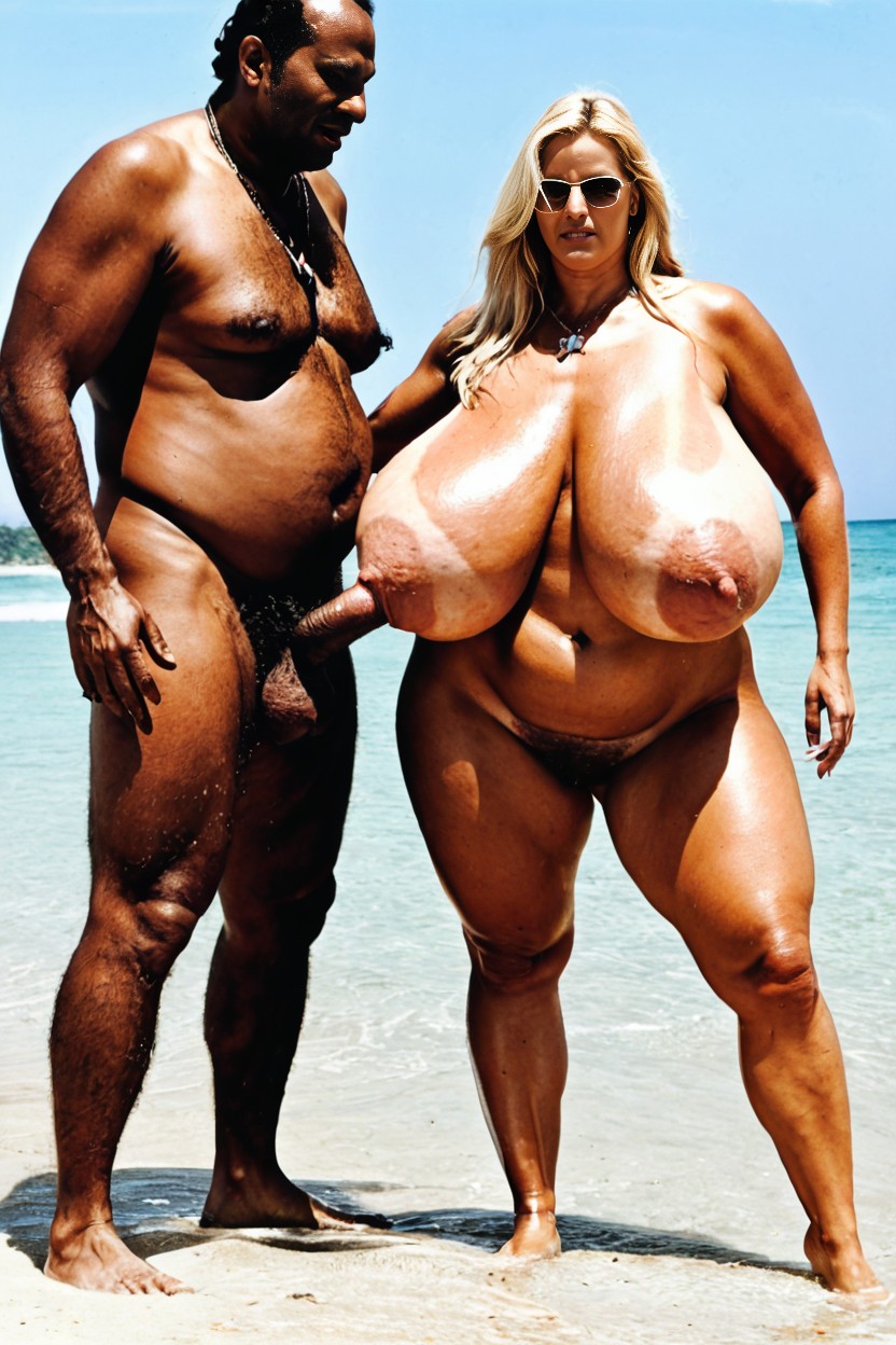 Blonde Hair, Dark Brown Skin Fat Indian Man Naked, Bored AI Porn