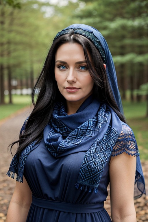 Blue Shawl, Blue Eyes, Black Hair AI Porn