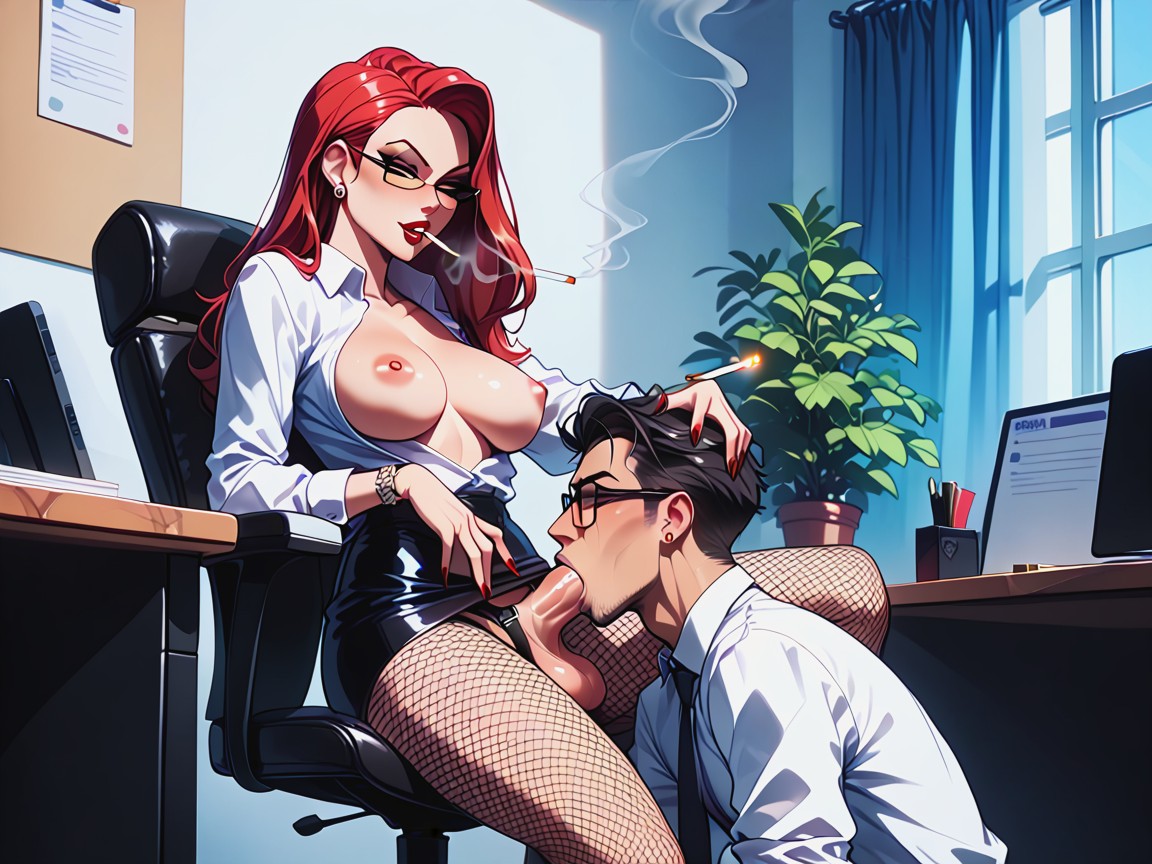 Male Kneeling, Skirt, Office Chair Shemale AI Porn