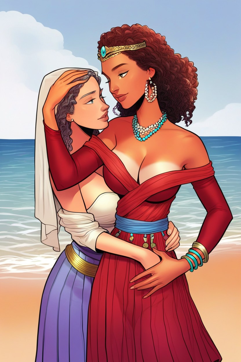 Red Pleated Skirt, Curly Hair, Moroccan AI Porn