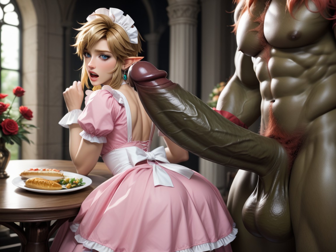 Male Body Crossdresser, Dinner Party, Lifting Link From Legs Hentai AI Porn