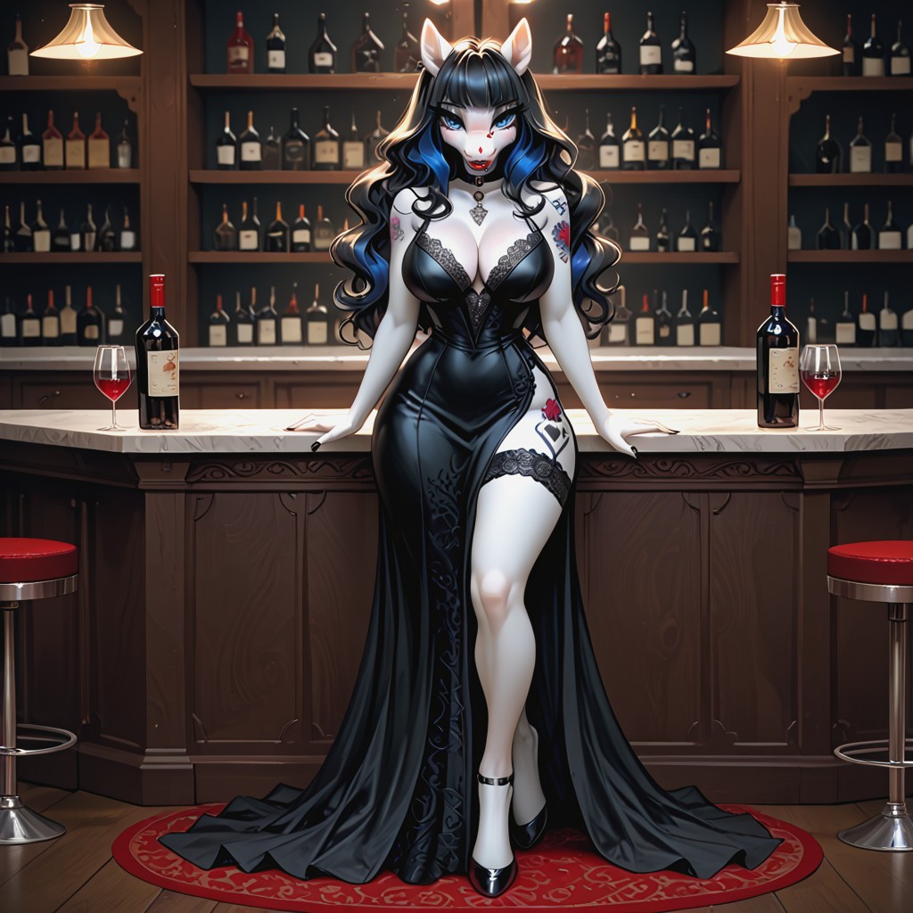 Beautiful Face, Drinking, Black Choker Collar Furry KI Porno
