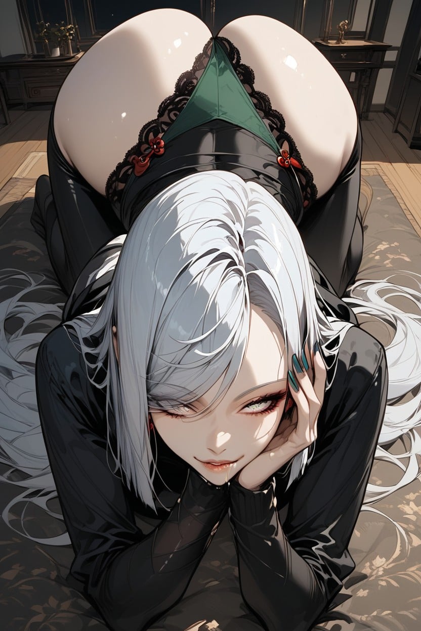 Luxurious Living Room, Pale Skin, Feet Crossed Behind The Ass Up Hentai AI Porn