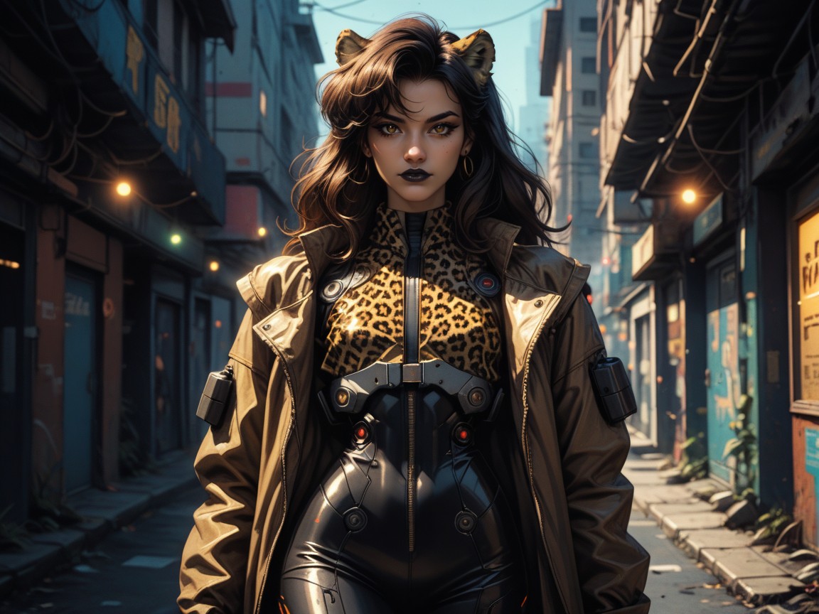 Futuristic Setting, 작은 가슴, Futuristic City Alleyway 라틴 AI 야짤
