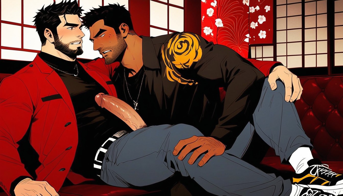 A Japanese Man, And Stubble Beard, 2人 ゲイAIポルノ