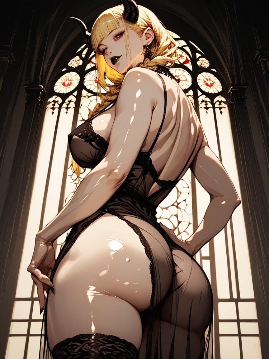 Black Panties, Low Braided Hair, Contrast Lighting AI Porn