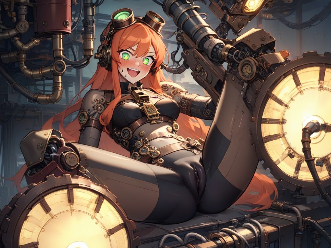 Steampunk Arms, Ginger Hairy Hair, Textile Shading Hentai AI Porn