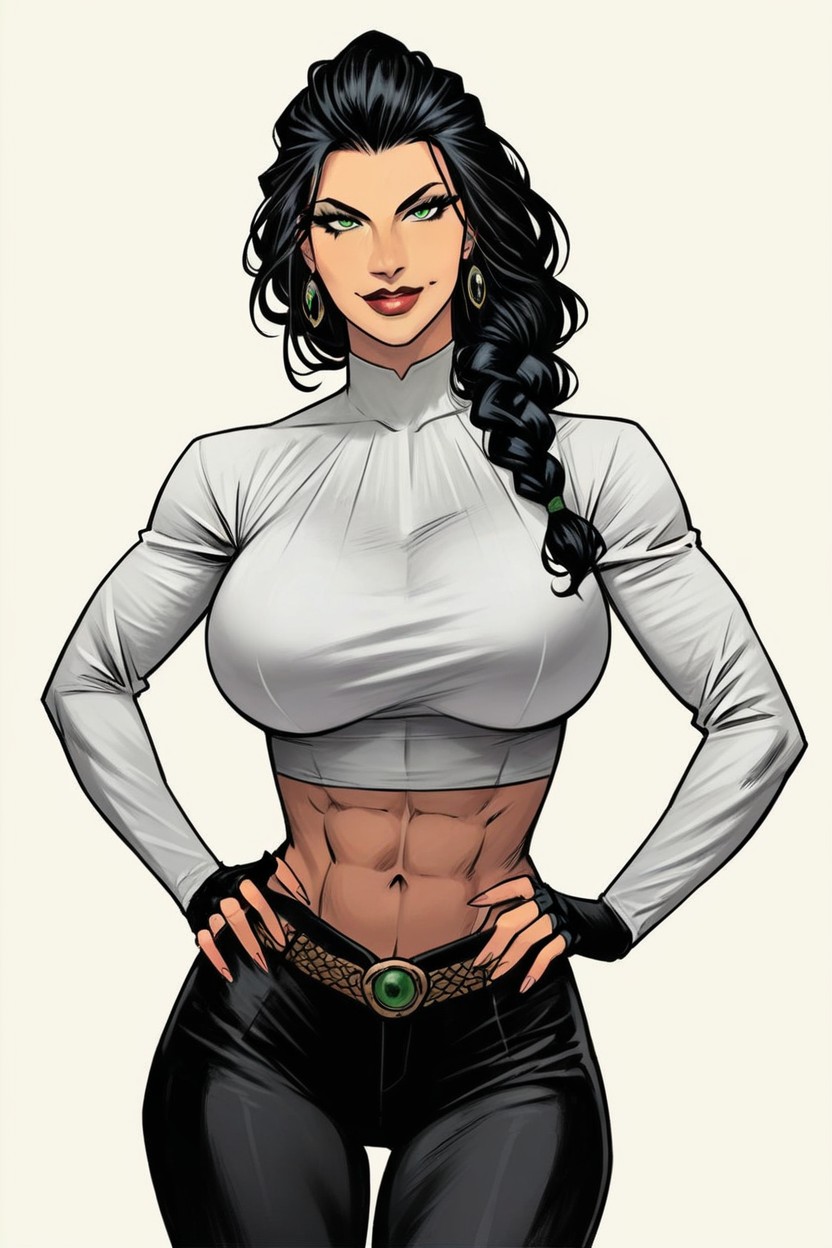 20+, Deep Dark Green Eyes, Long Sleeve Blouse Hentai AI Porn