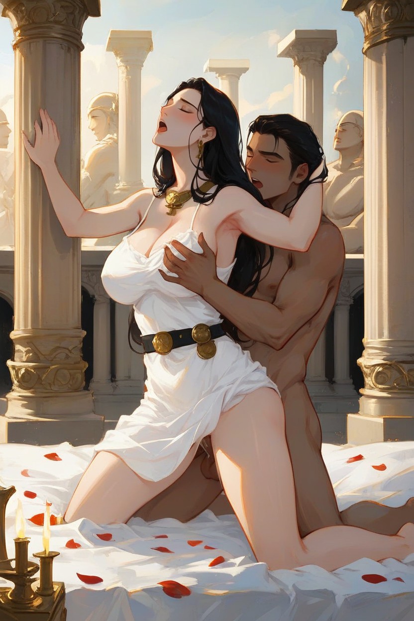 And Woman, The Has A Black Wolfcut Anime Hair, The Is An Ancient Greek Hoplite Hentai AI Porn