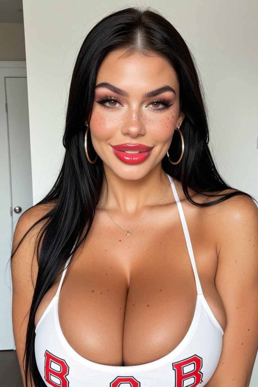 Extremely Beautiful Facefreckles, Rounded Breast, Bimbo Red Lips AI Porn