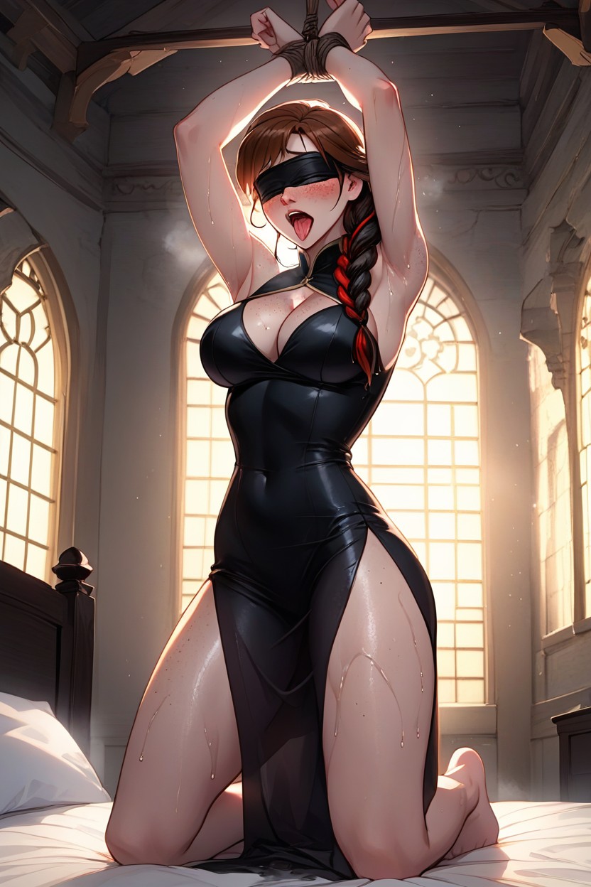 Black Blindfold, Hard Shadows, Freckles Hentai AI Porn