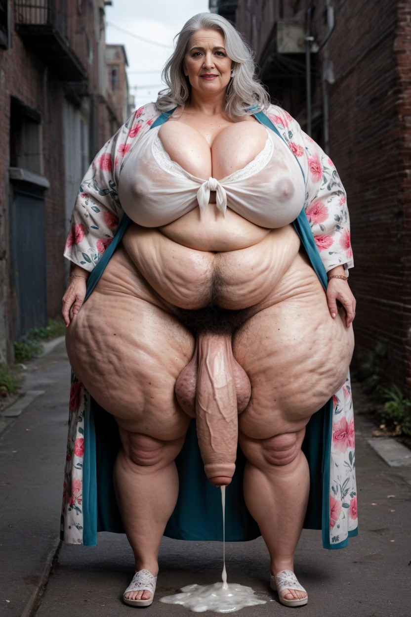 Grinning, Wet Clothes, Hyper Obese Body AI Porn
