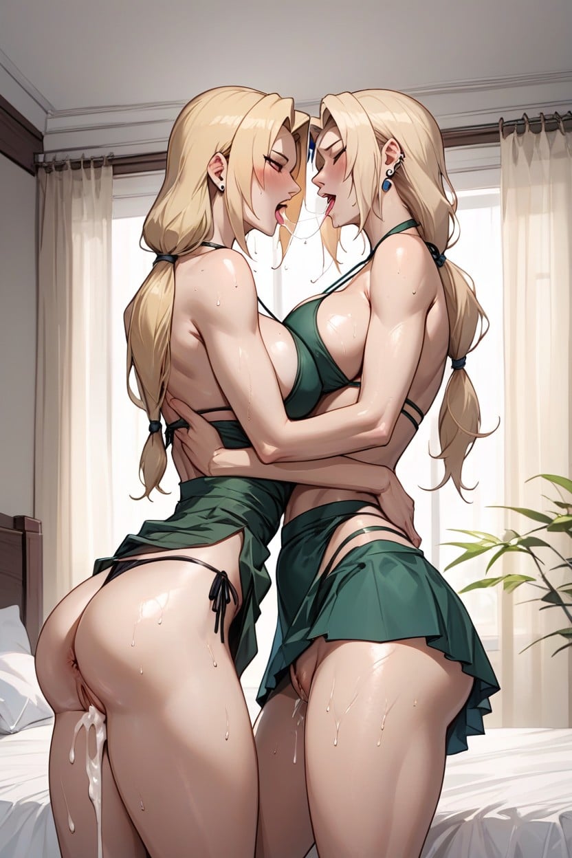 Bed, Wet Pantis, Lesbian Hentai AI Porn