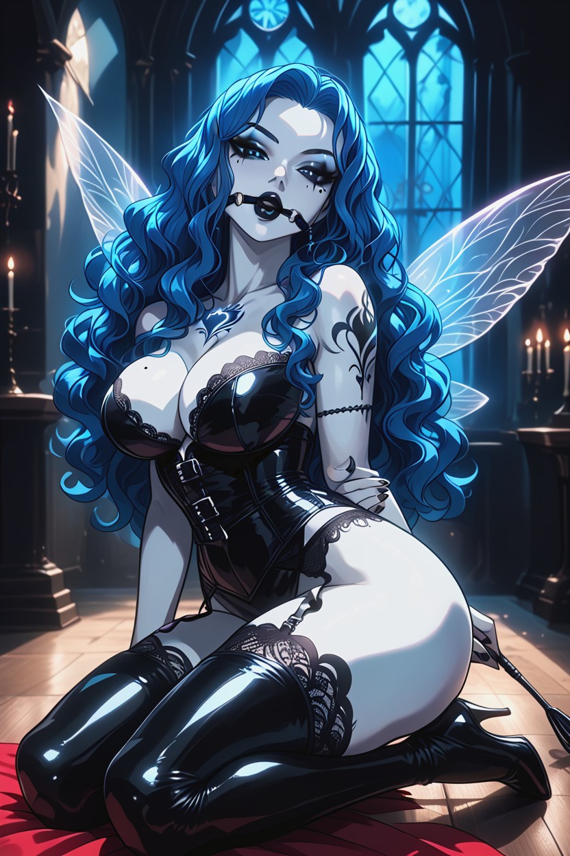 Long Flowing Hair Cascading Down Her Back, Black Nails, Ultra Detailed Hentai AI Porn