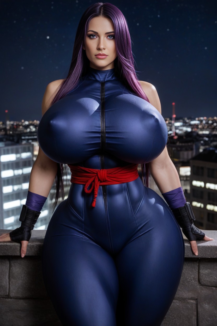 Colossal Breast, Chiselled Pack Abs, Glowing Purple Eyes AI Porn