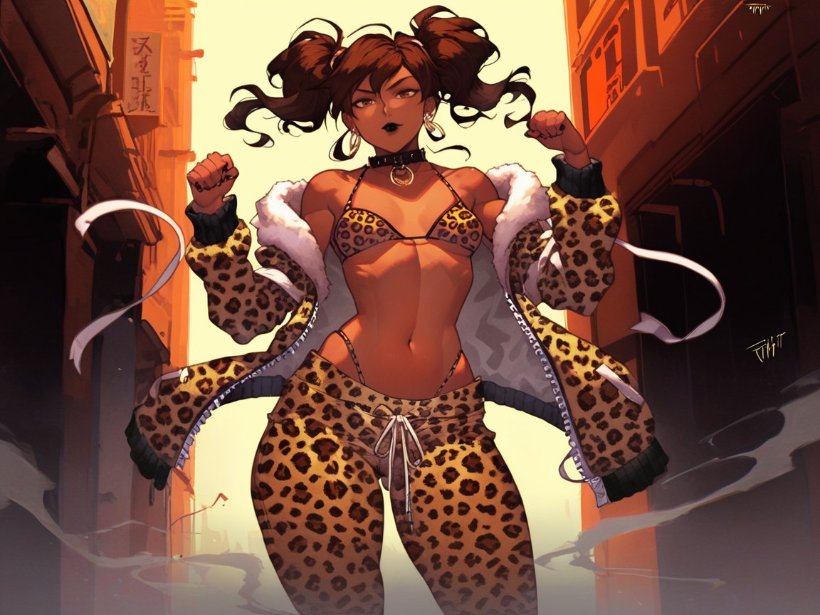 Leopard Print Thigh High Socks, Brunette, One Woman AI Porn