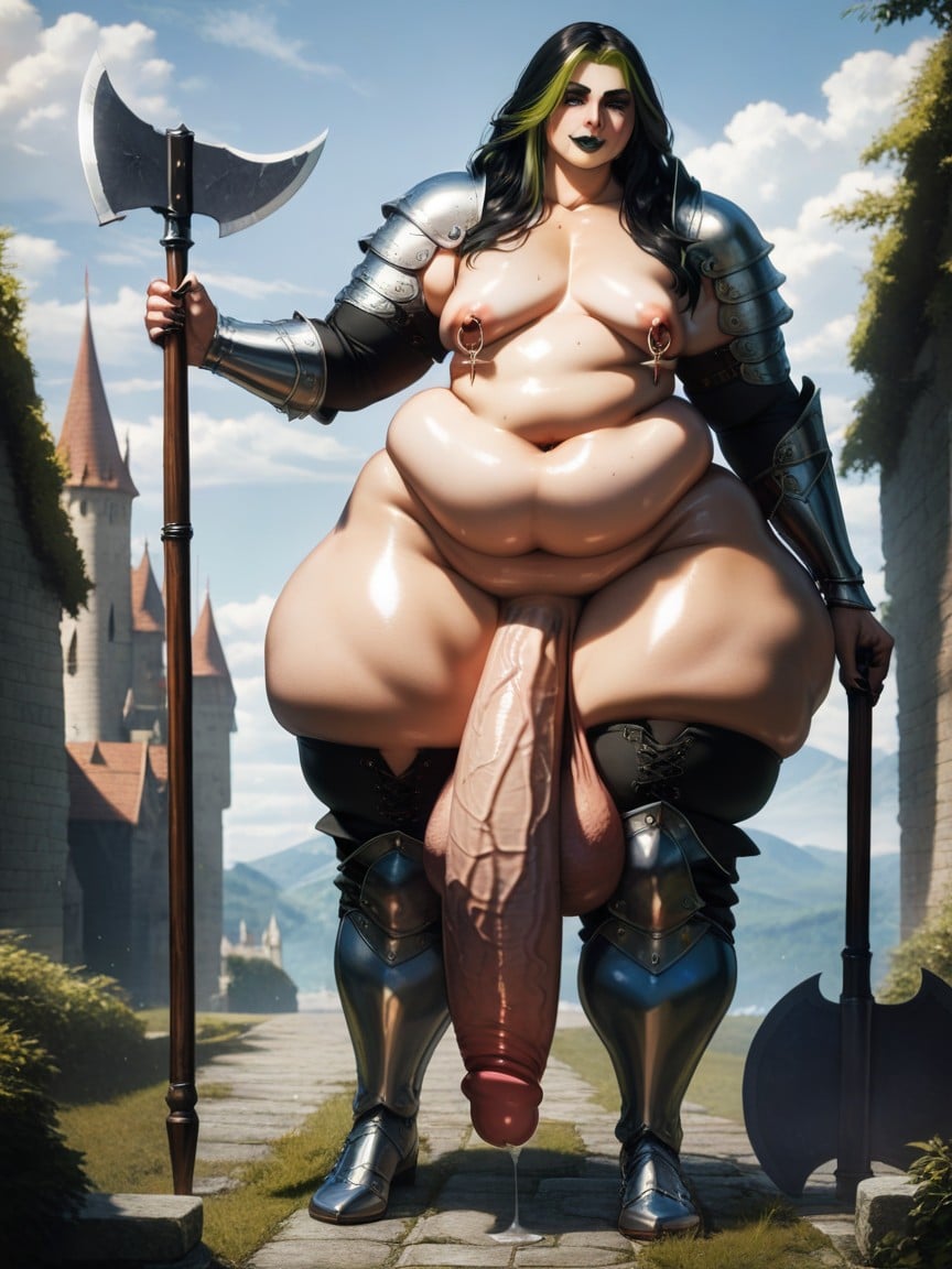 Wide Chest, Holding Axe, Black Nail Polish Shemale AI Porn
