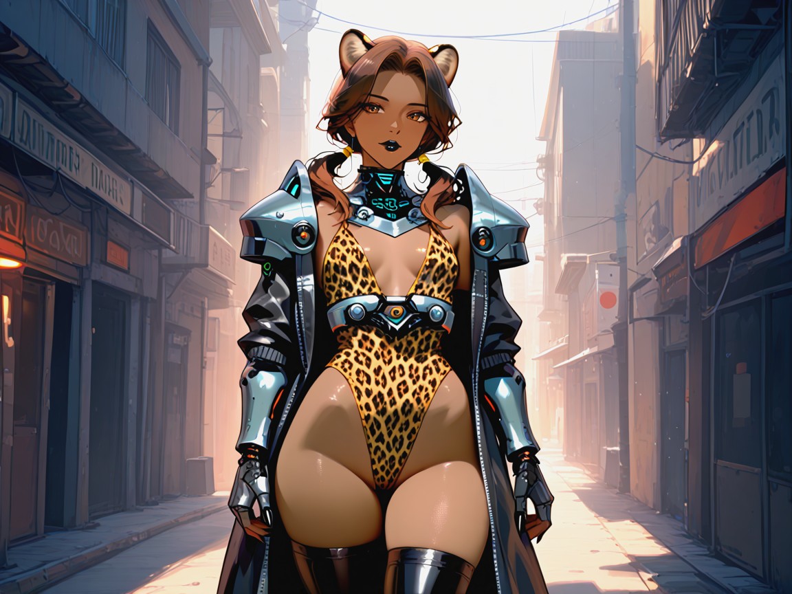 Leopard Tail, Slick Brunette Twin Tails, One Woman 拉丁AI色情