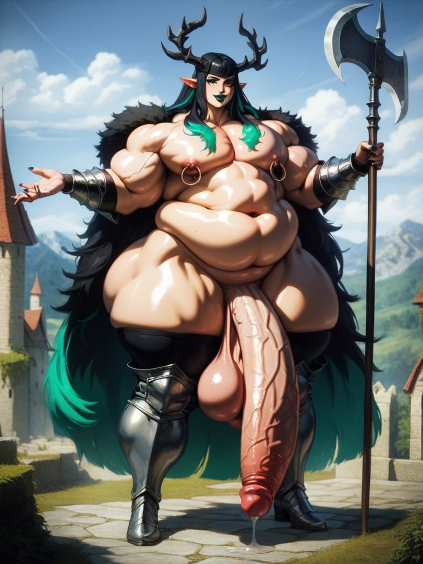 Large Arms, Smooth Skin, Hyper Penis Length Transfrau KI-Porno