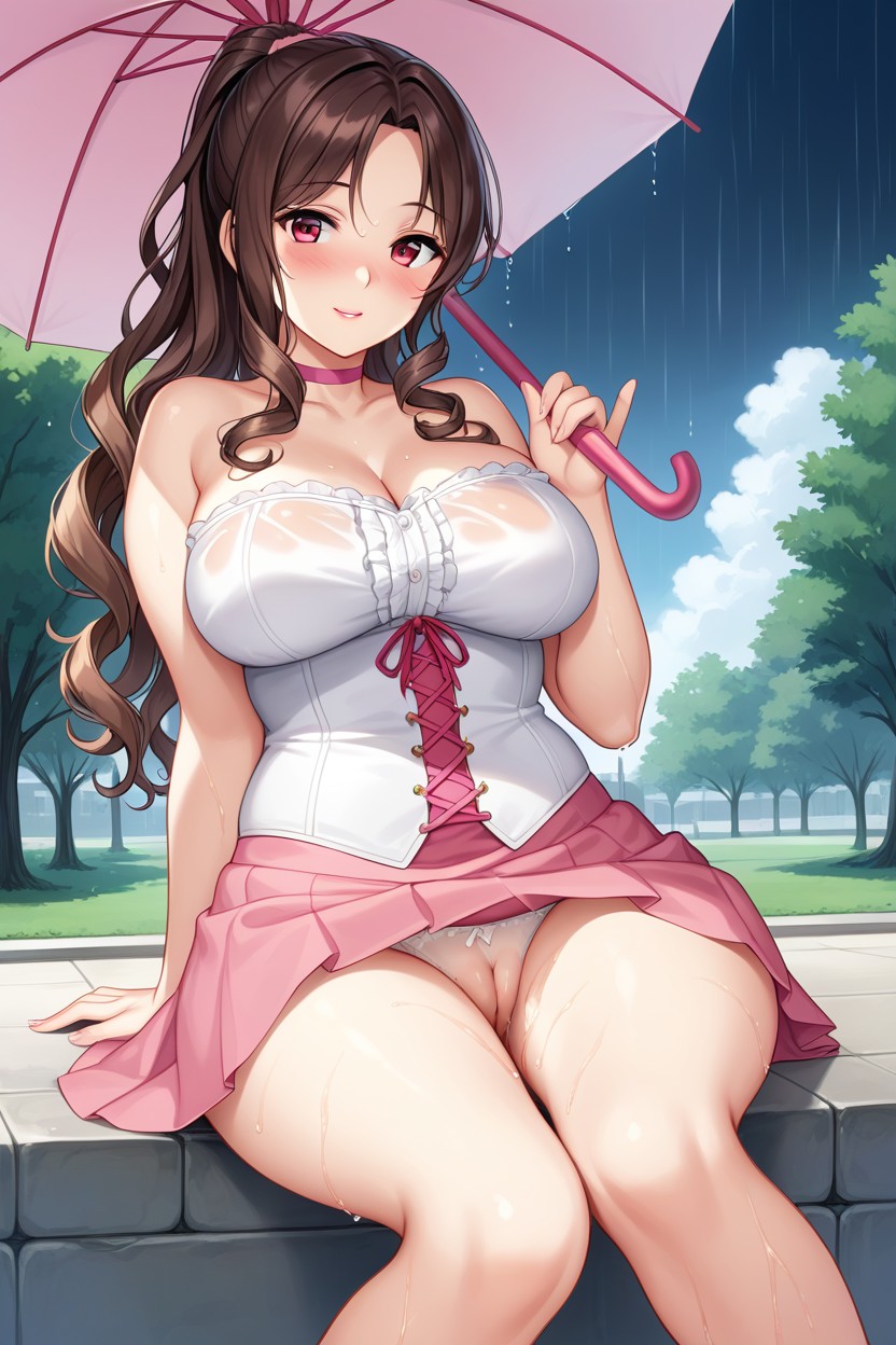 Curly Hair, Blushing, Rain Hentai AI Porn