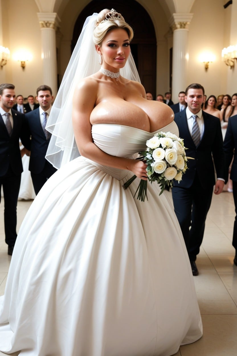 Very Long Flowing Wavy Silky Blonde Hair Bun, Glamorous Bimbo, Diamond Tiara AI Porn