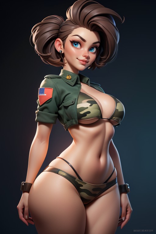 Brown Hair In A Mohawk Hair Style, Looking Back At Viewer, Rear View Of Large Round Ass Hentai AI Porn