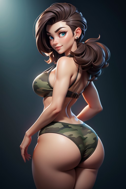 Head Bald On The Sides, Thick Thighs, Sexy Smile Rear View Hentai AI Porn