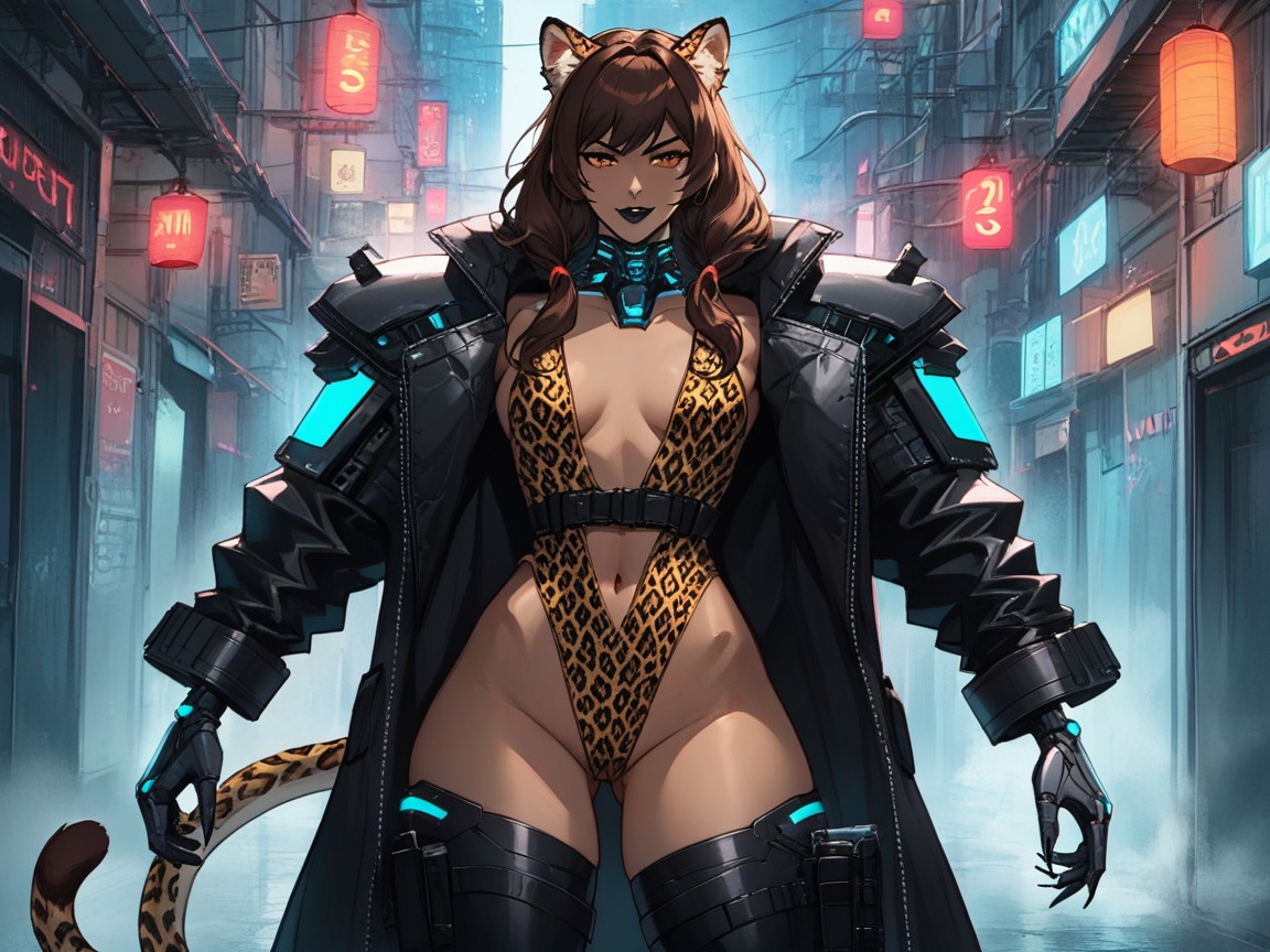 Gapped Thighs, Slick Brunette Twin Tails, Neon Energy Leopard Claws Porno latina IA
