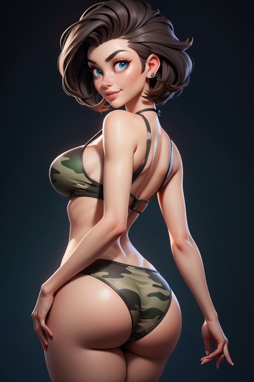 Tall Thick And Curvy Perfect Body, Rear View, Buzzcut Hentai AI Porn