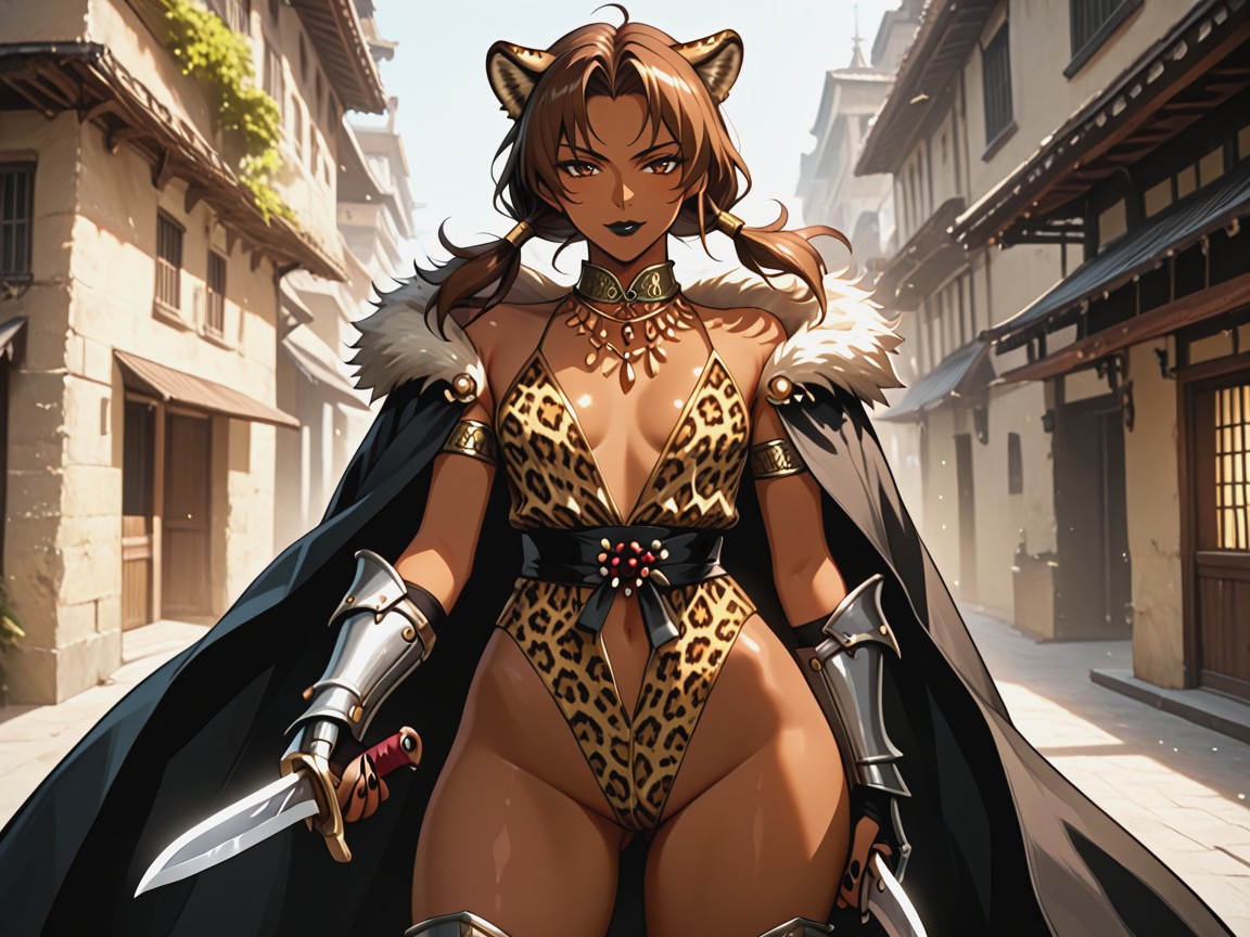 One Woman, Dark Brown Skin, Leopard High Boots Hentai AI Porn