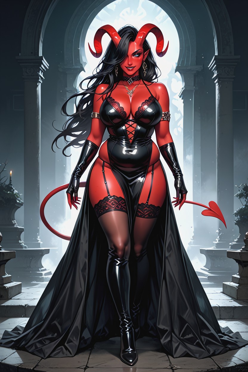 Visible Beneath The Horns Her Eyes Are A Vibrant, Full Body, Thick Hentai AI Porn