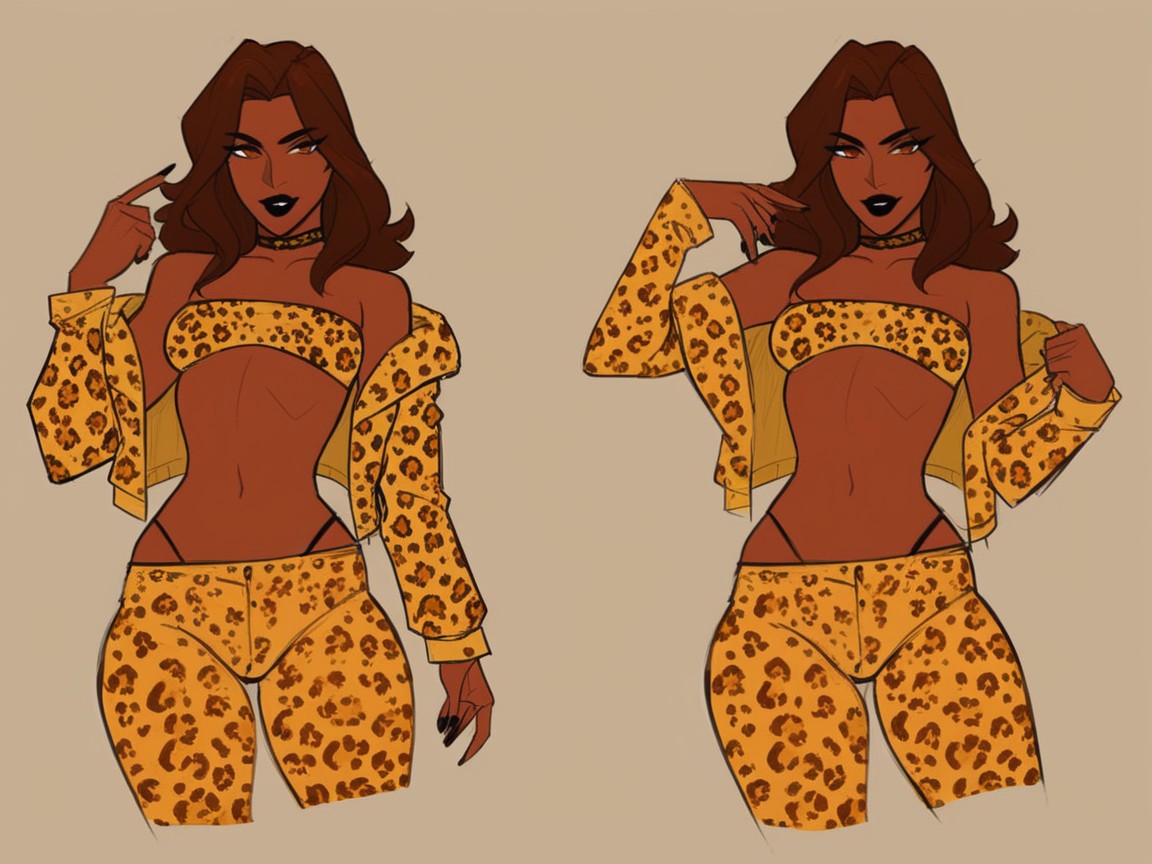 Leopard Print Collar, Modern Setting, Leopard Print Bikini Top Hentai AI Porn