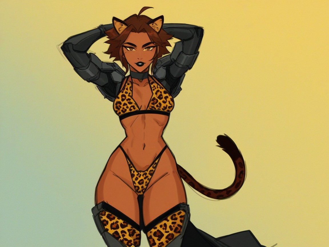 Leopard Print Thigh Highs, Snatched Waist, Leopard Ears Hentai AI Porn